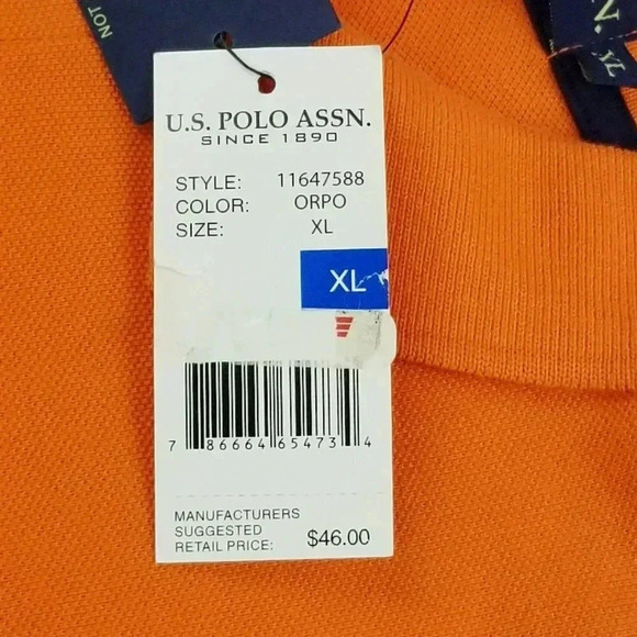 U.S. Polo Assn. XL Men's Orange Embroidered #3 Shoulder/Back Large Black Pony - Picture 5 of 11